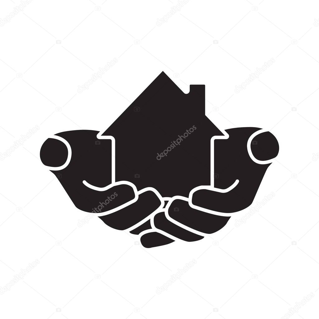 House in hands glyph icon