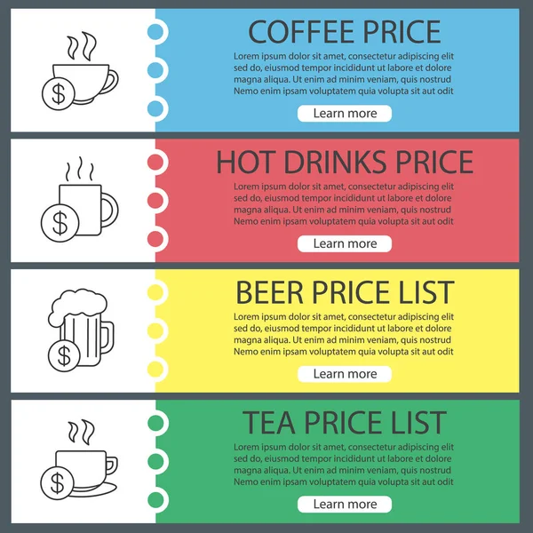 Drinks price web templates set — Stock Vector