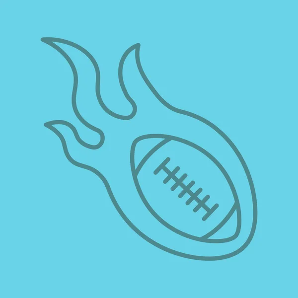 Hořící rugby míč lineární ikonu — Stockový vektor