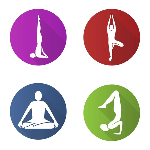 Yoga asanas ícones planos —  Vetores de Stock