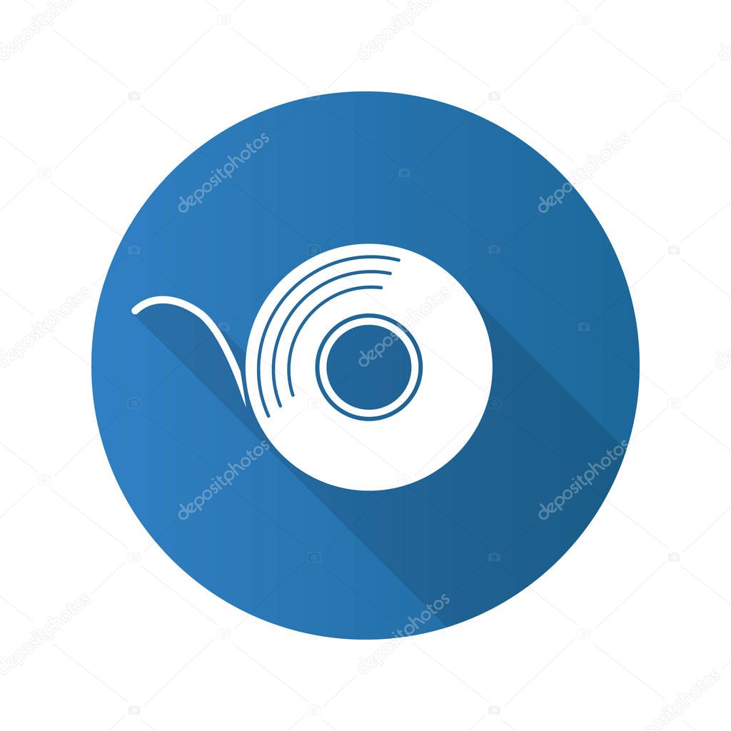 Adhesive tape roll flat design long shadow glyph icon. Insulating construction and electrical tape. Vector silhouette illustration