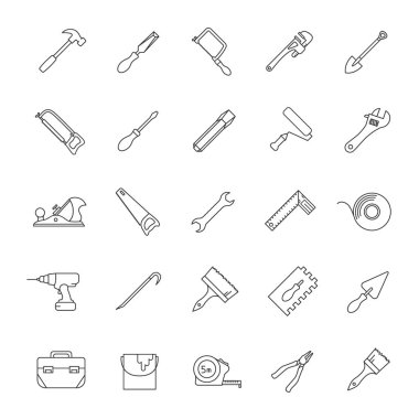 İnşaat araçları doğrusal Icons set