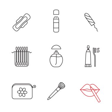Kozmetik Aksesuarları doğrusal Icons set 