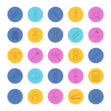 Kozmetik Aksesuarları doğrusal Icons set 