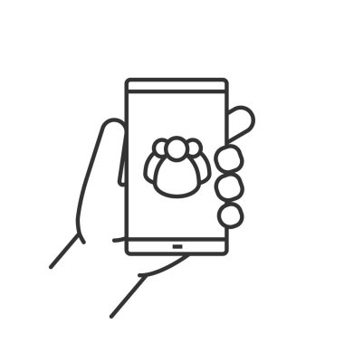 Smartphone doğrusal simgesi tutan el