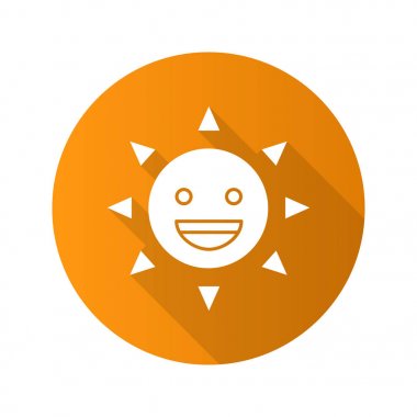 Gülen güneş gülümseme düz tasarım uzun gölge glif simgesi