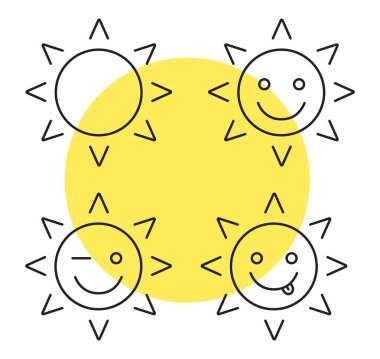 Güneş gülümsüyor doğrusal Icons set