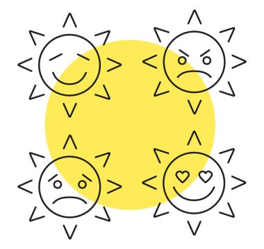 Güneş gülümsüyor doğrusal Icons set