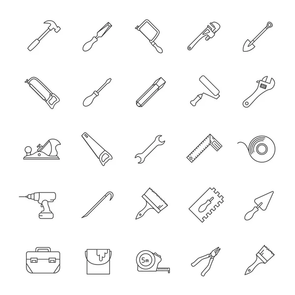 Bygg verktyg linjär ikoner set — Stock vektor