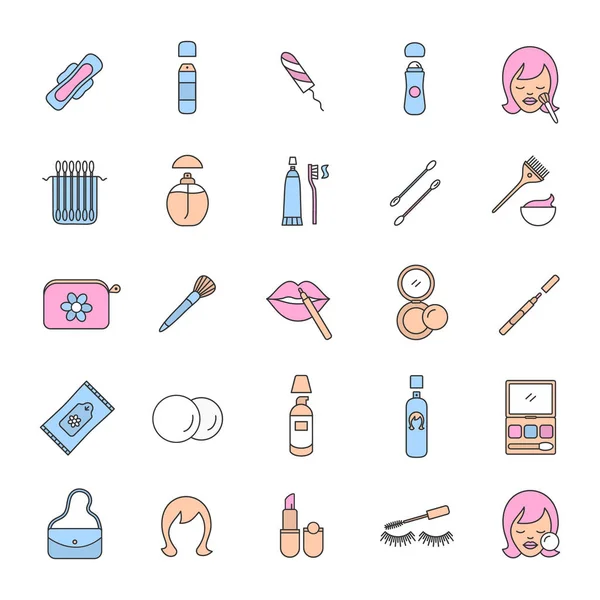 Cosmetica accessoires lineaire icons set — Stockvector