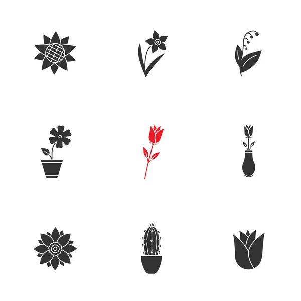 Fiori glyph icone set — Vettoriale Stock