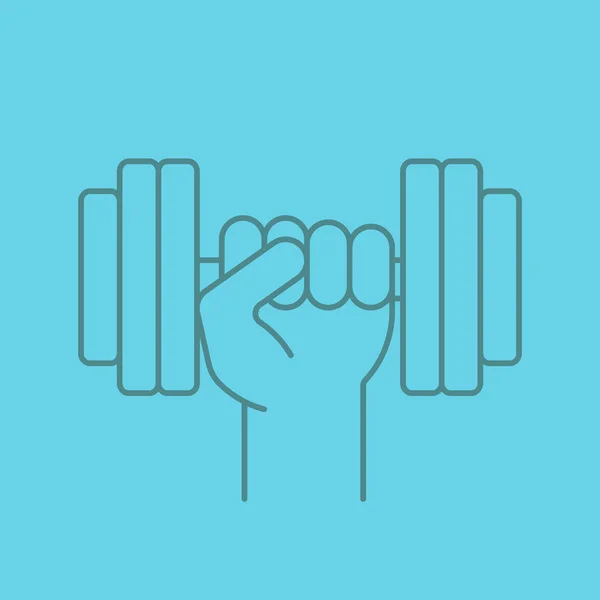 Hand holding gym barbell linear icon — Stock Vector