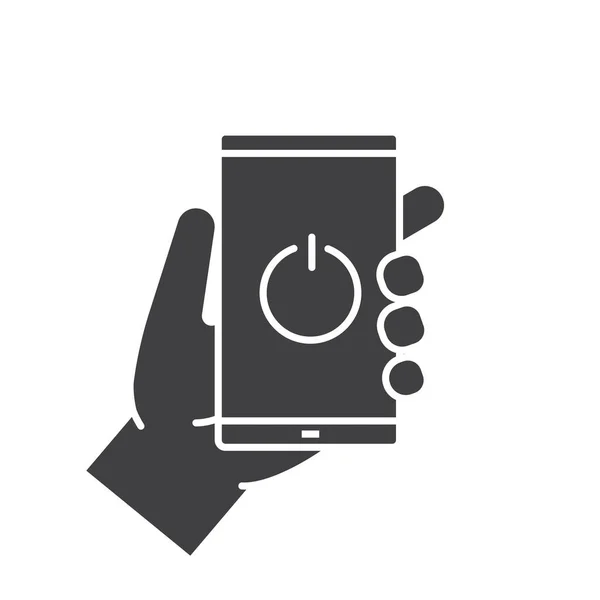 Ręka trzyma smartphone glifów ikona — Wektor stockowy