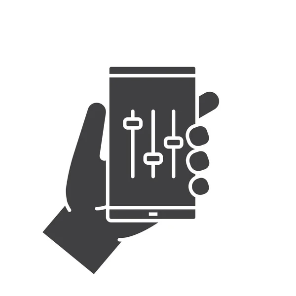 Ręka trzyma smartphone glifów ikona — Wektor stockowy