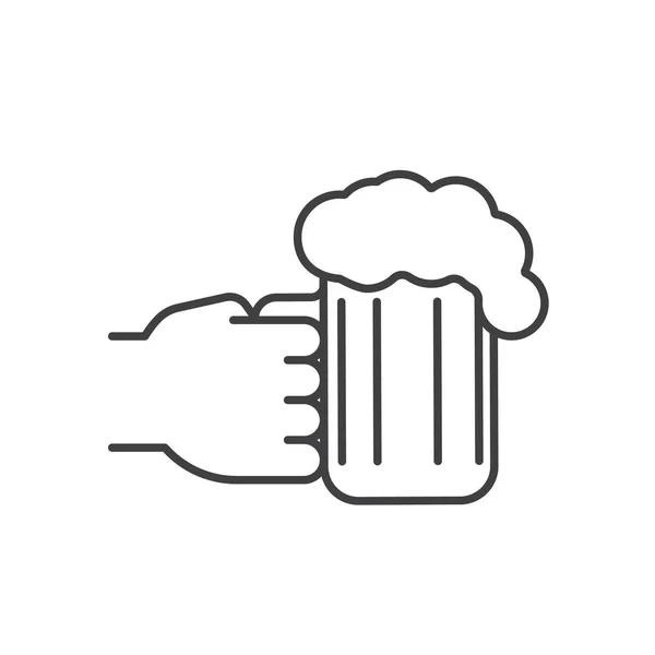 Mão segurando cerveja ícone linear de vidro —  Vetores de Stock