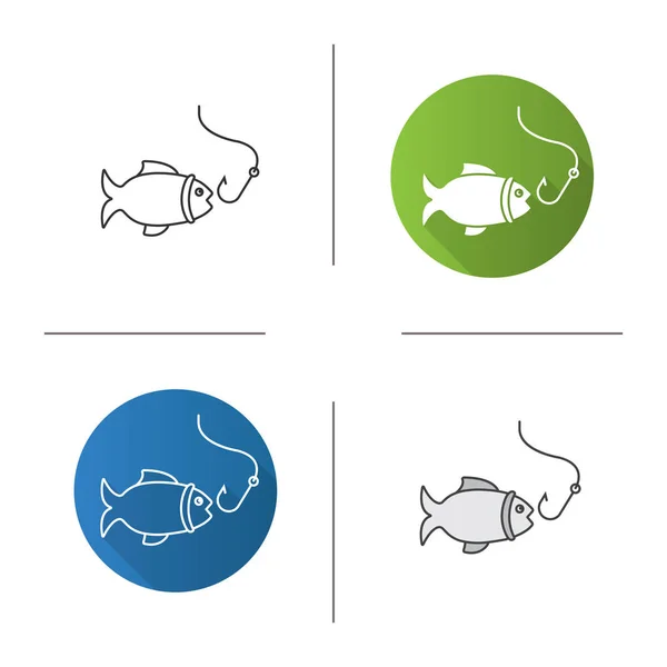 Fiske-ikonen, linjär och färgstilar — Stock vektor