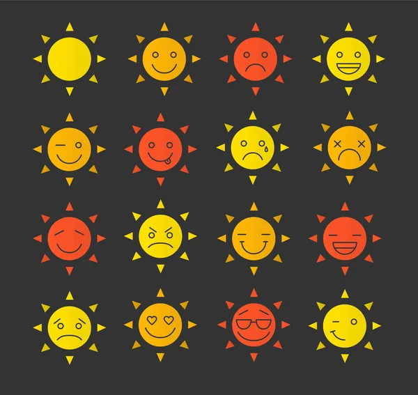 太阳微笑标志符号颜色图标集 — 图库矢量图片