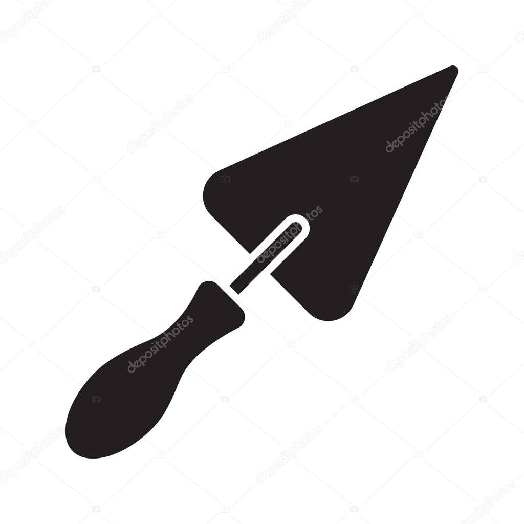 Triangular shovel glyph icon. Silhouette symbol. Putty knife. Negative space. Vector isolated illustration