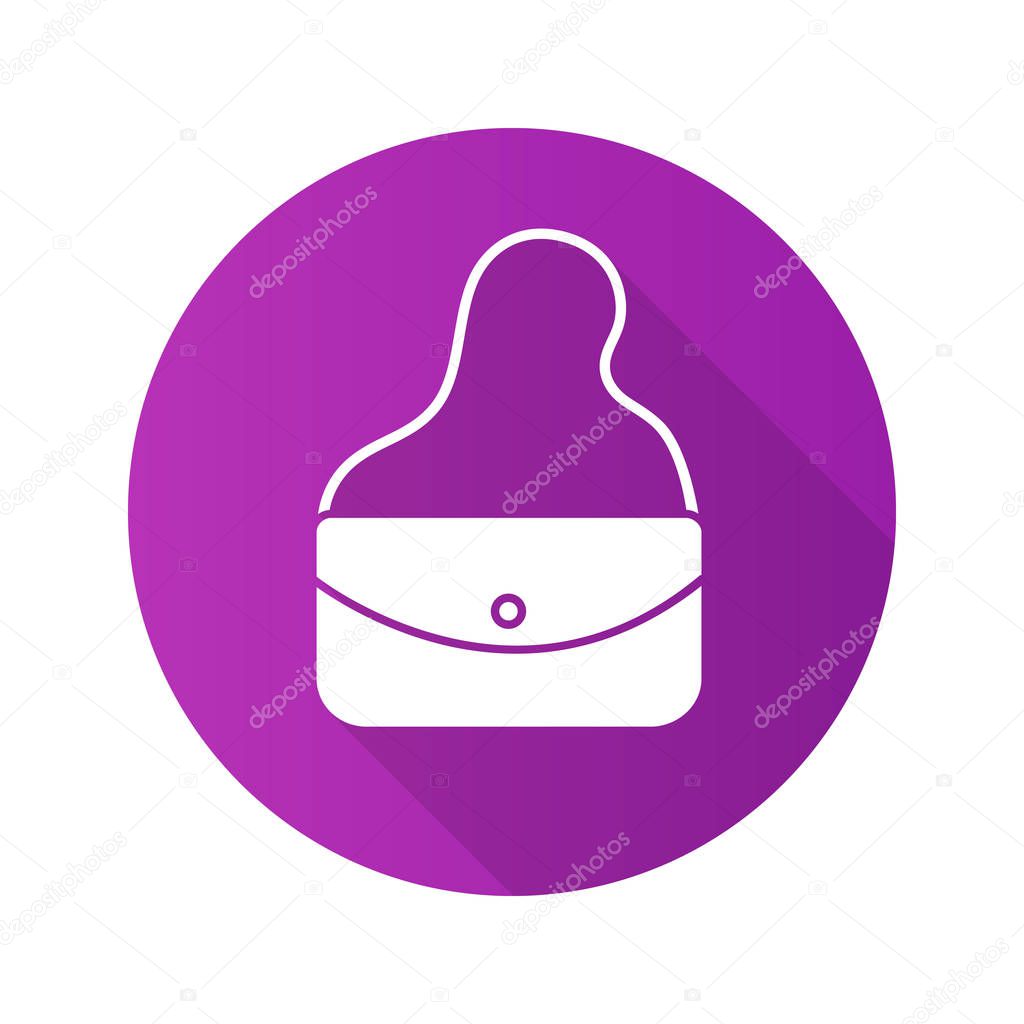 Purse flat design long shadow glyph icon. Women's handbag. Vector silhouette illustration