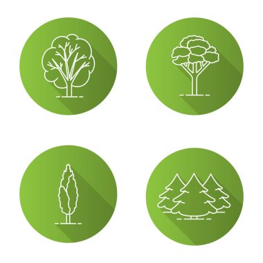 Ağaçlar düz doğrusal uzun gölge simgeler 