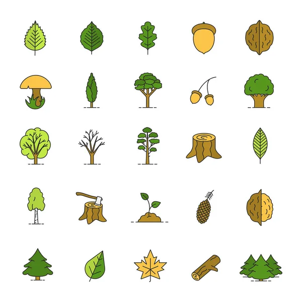 Ağaç türleri Icons set renk