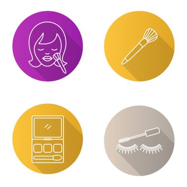 Kozmetik Aksesuarları düz Icons set