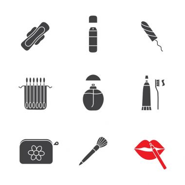 Kozmetik Aksesuarları glif Icons set