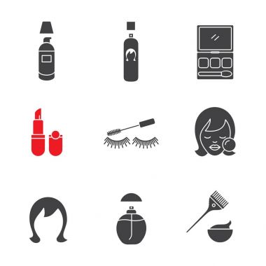 Kozmetik Aksesuarları glif Icons set