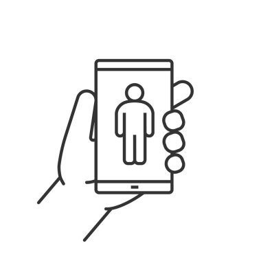 Smartphone doğrusal simgesi tutan el