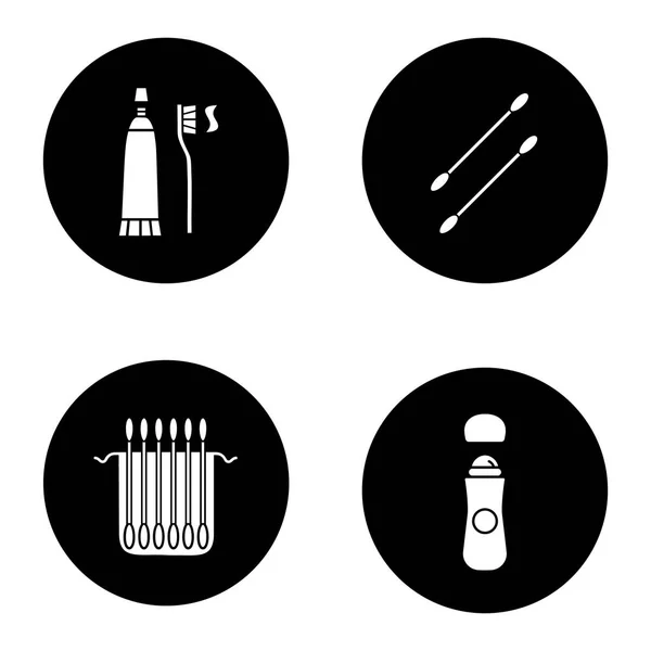 Pictogrammen van hygiënische producten glyph-set — Stockvector