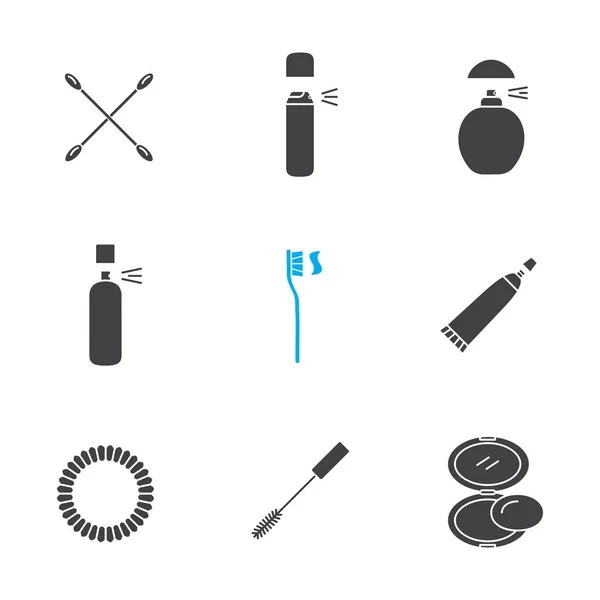 Conjunto de iconos de glifo de accesorios cosméticos — Vector de stock