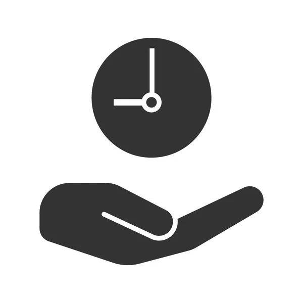 Main ouverte avec icône glyphe horloge — Image vectorielle