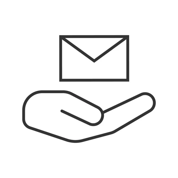 Open hand met lineaire pictogram van de envelop — Stockvector