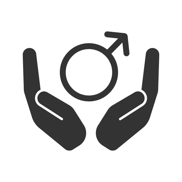 Open handpalmen met mannelijke symbool — Stockvector