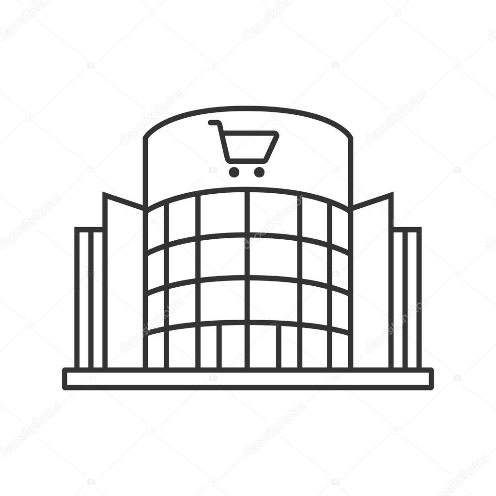 Shopping centre linear icon. Mall building. Thin line illustration. Supermarket contour symbol. Vector isolated outline drawing