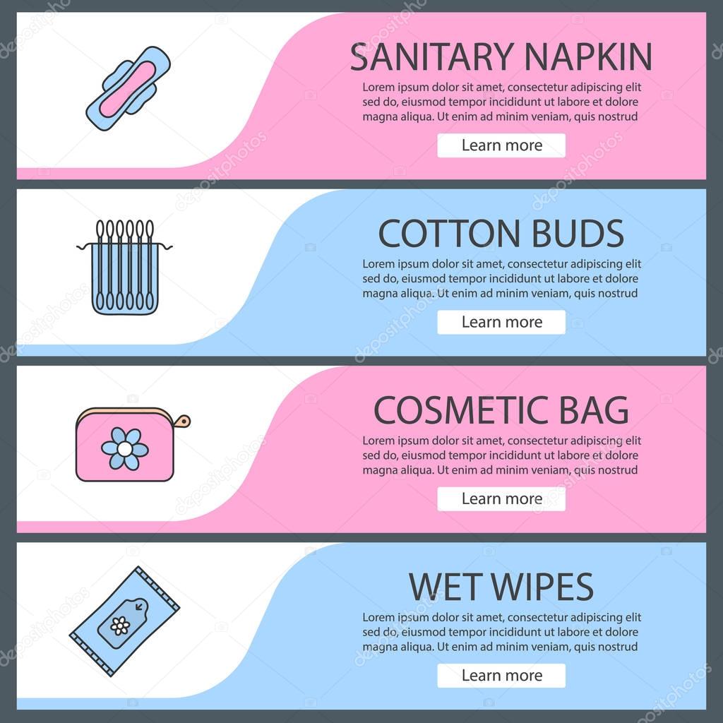 Cosmetics accessories web banner templates set