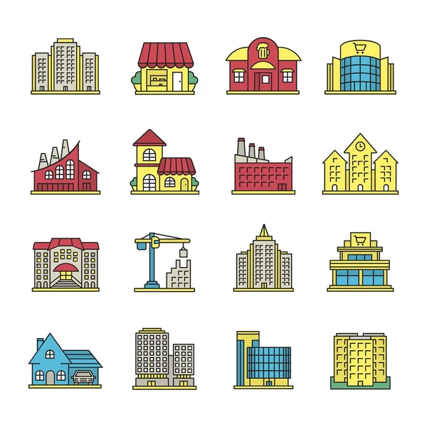 Conjunto de iconos de edificios urbanos — Vector de stock