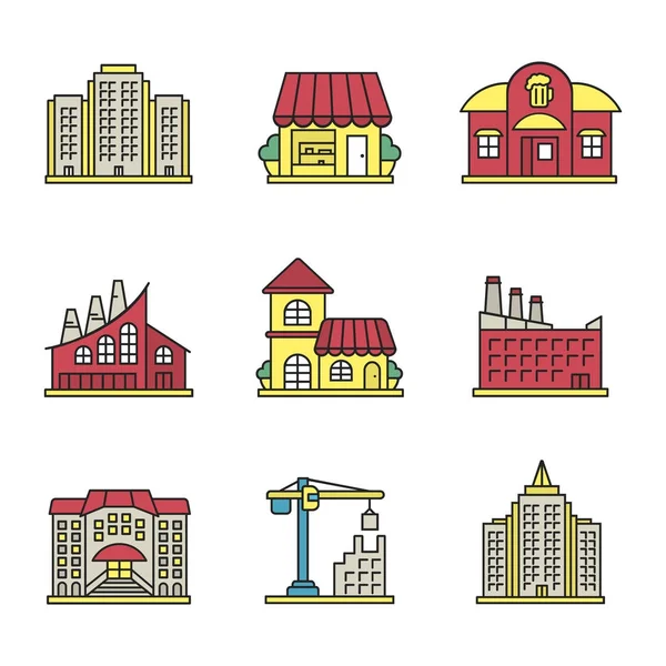 Prédios da cidade conjunto de ícones — Vetor de Stock