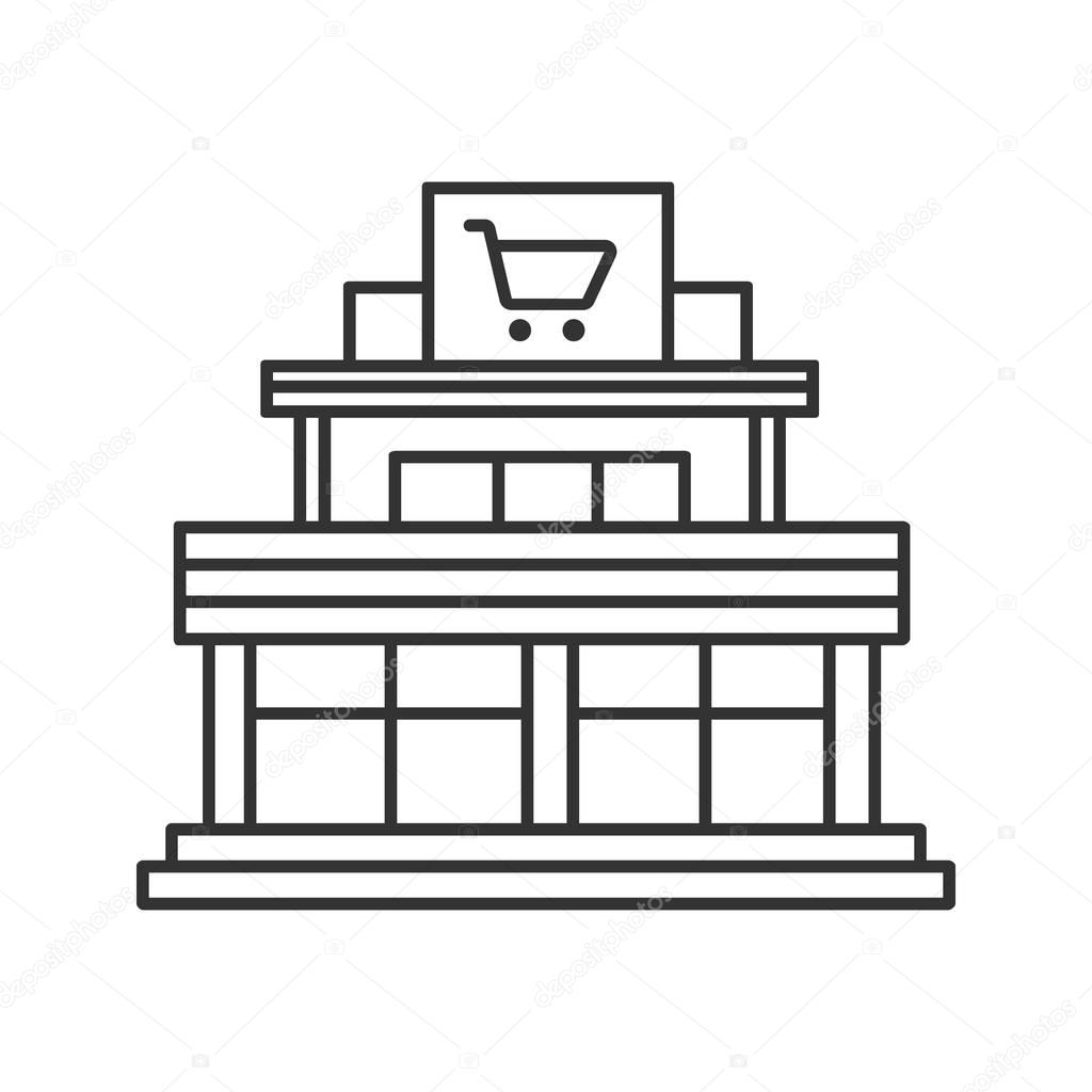 Shopping center linear icon. Thin line illustration. Supermarket. Contour symbol. Vector isolated outline drawing