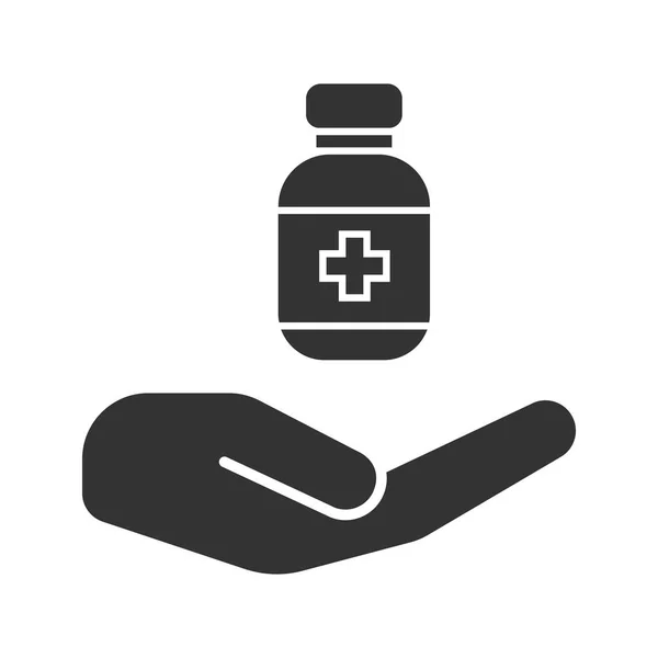Nyitott kéz ikon gyógyszerek — Stock Vector