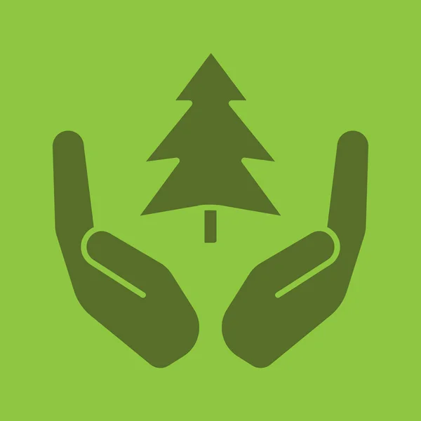 Open handpalmen met fir tree pictogram — Stockvector