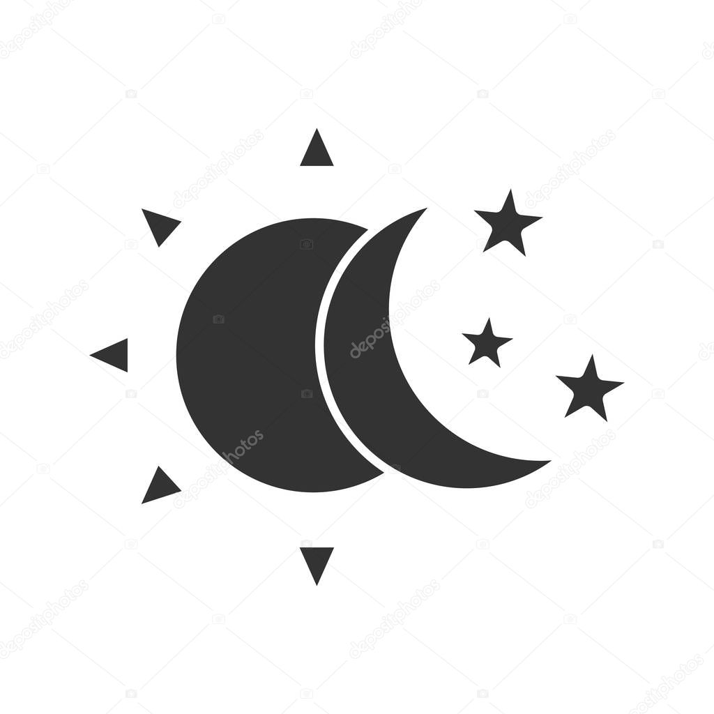 Sun and moon with stars icon. Day and night. Vector isolated illustration
