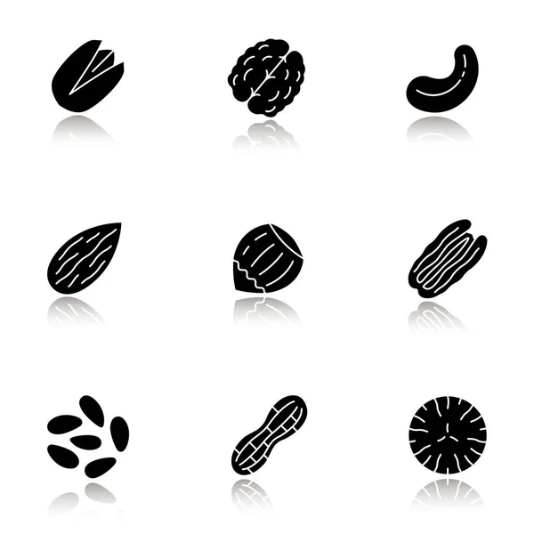 Tipi di noci glyph set icone — Vettoriale Stock