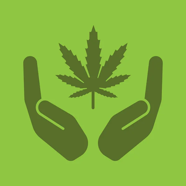 Open handpalmen met marihuana blad pictogram — Stockvector