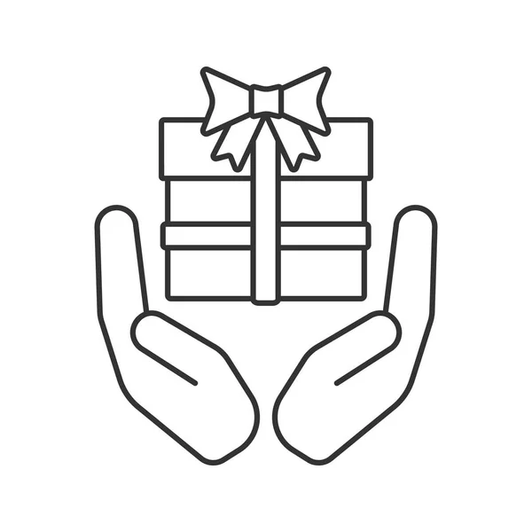 Palmeras abiertas con icono de caja de regalo — Vector de stock