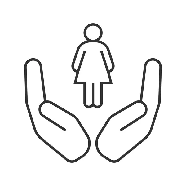 Buka telapak tangan dengan ikon siluet perempuan Grafik Vektor