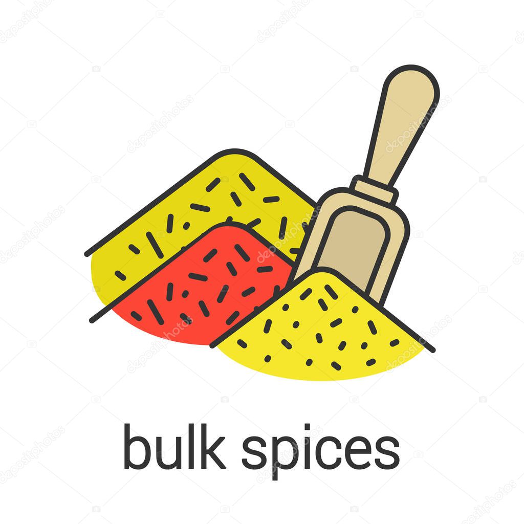 Bulk spices color icon. Spice shop. Isolated vector illustration