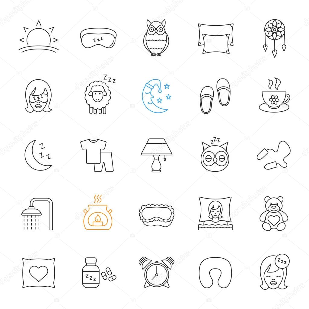 Sleeping accessories icons set