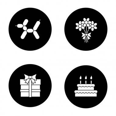 Doğum günü parti aksesuarları glif Icons set