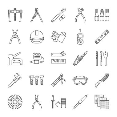 İnşaat araçları doğrusal Icons set